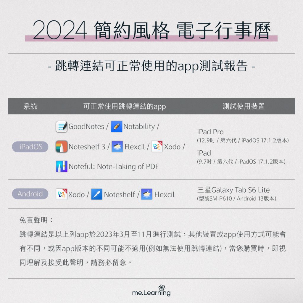 digital planner-timetable-2024-paper-texture-跳轉連結可正常使用的app測試報告 | me.Learning